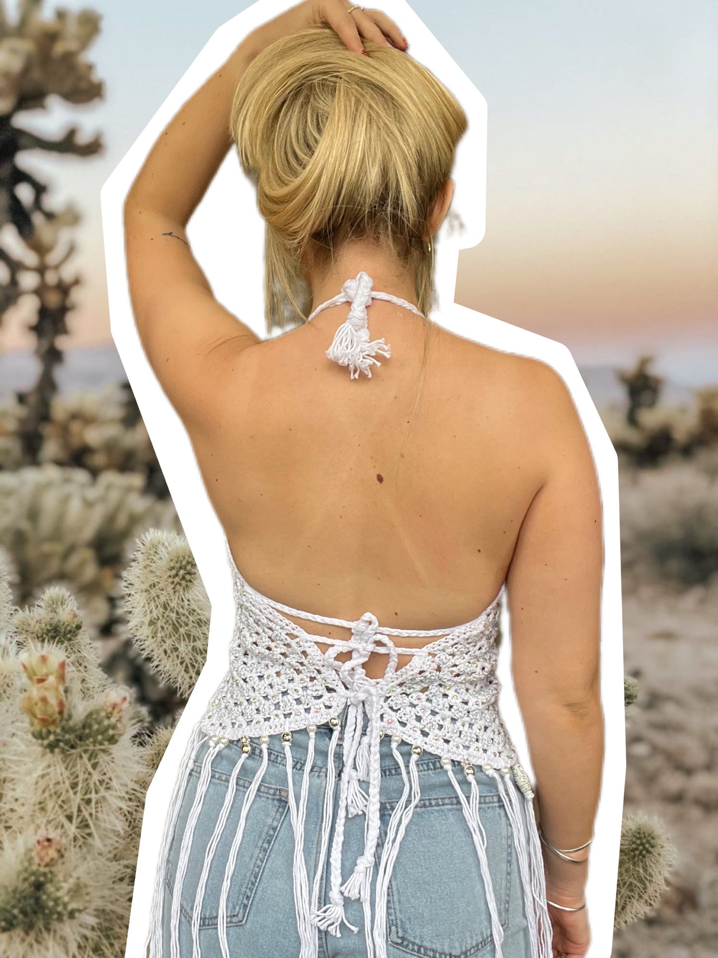 White Crochet Festival Top