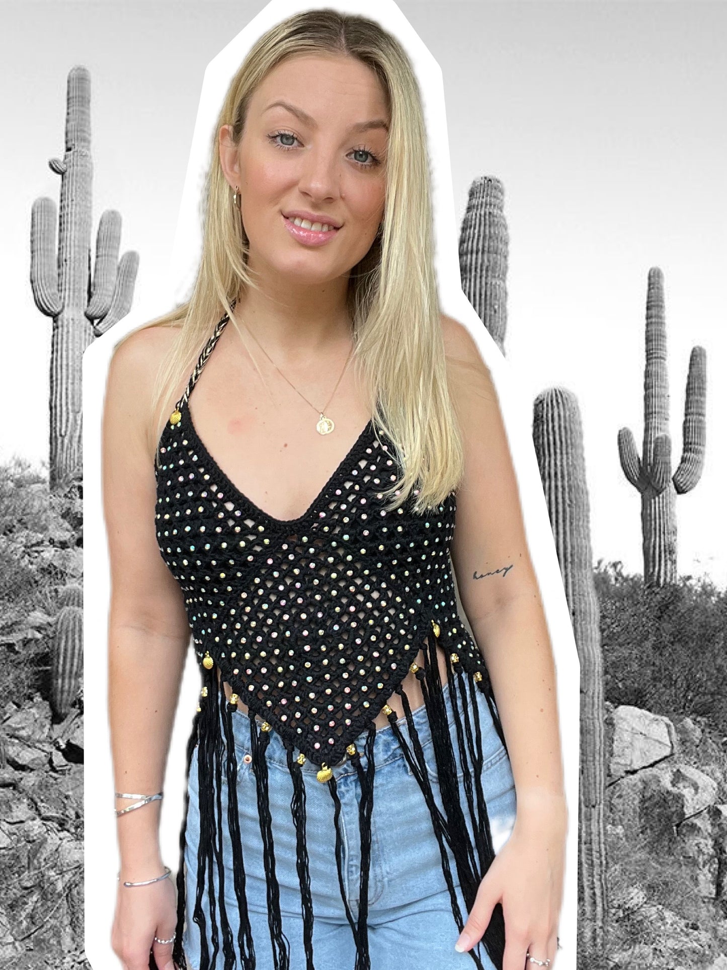 Black Crochet Festival Top