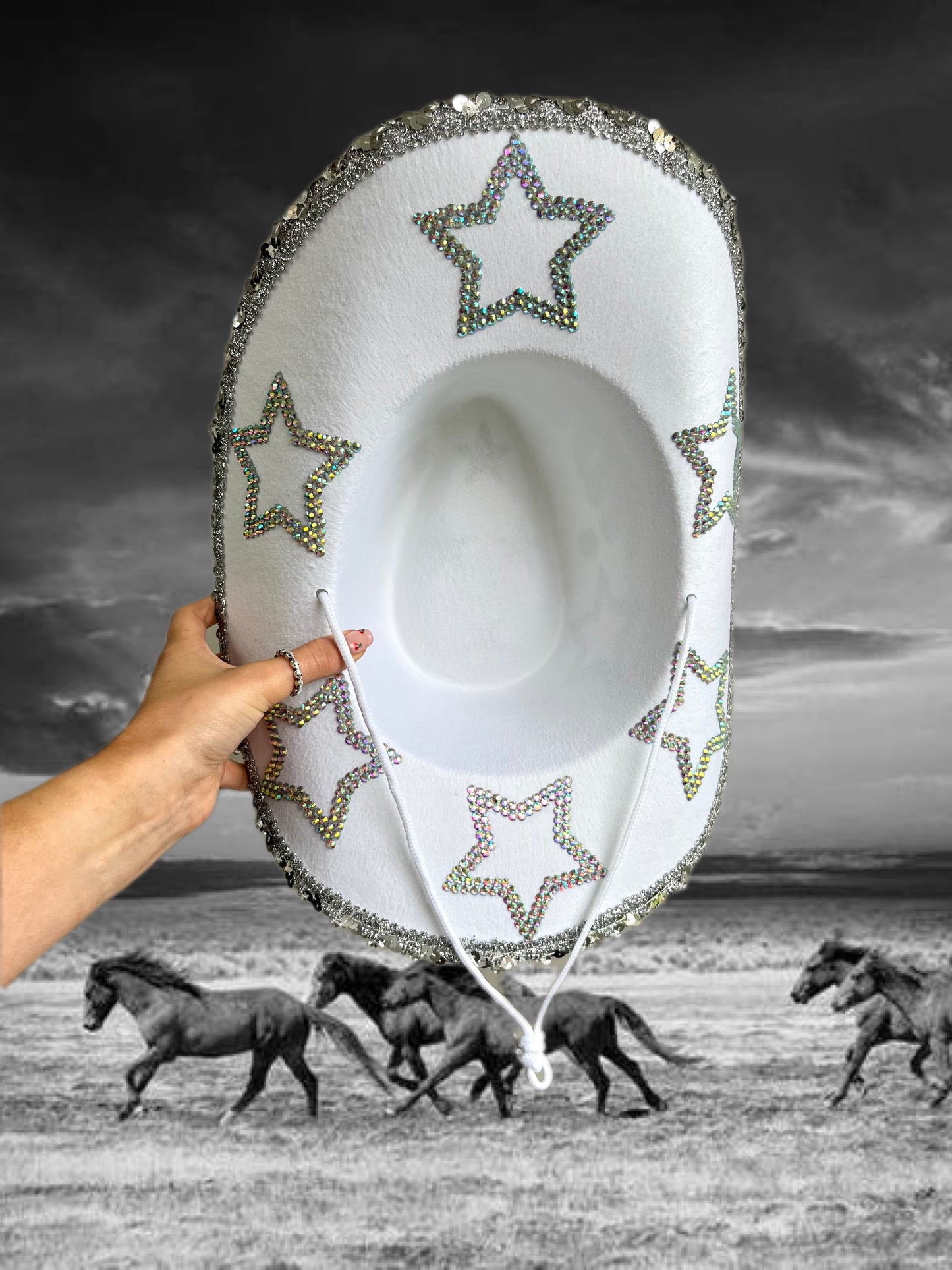 Personalised White Rhinestone Star Cowboy Hat