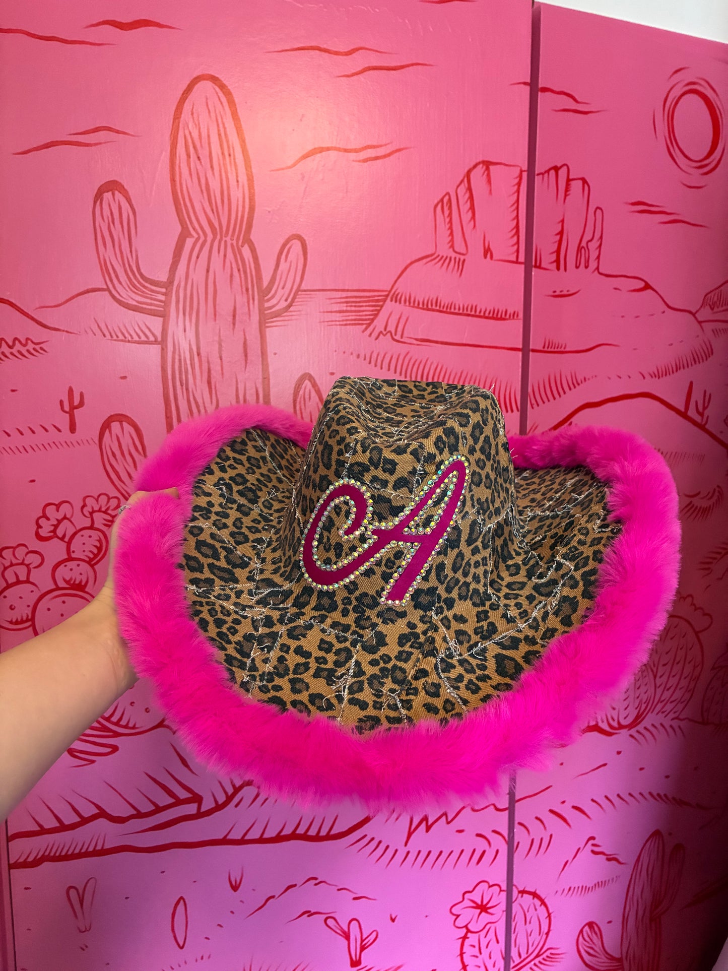 Personalised Recycled Denim Leopard Print Cowboy Hat