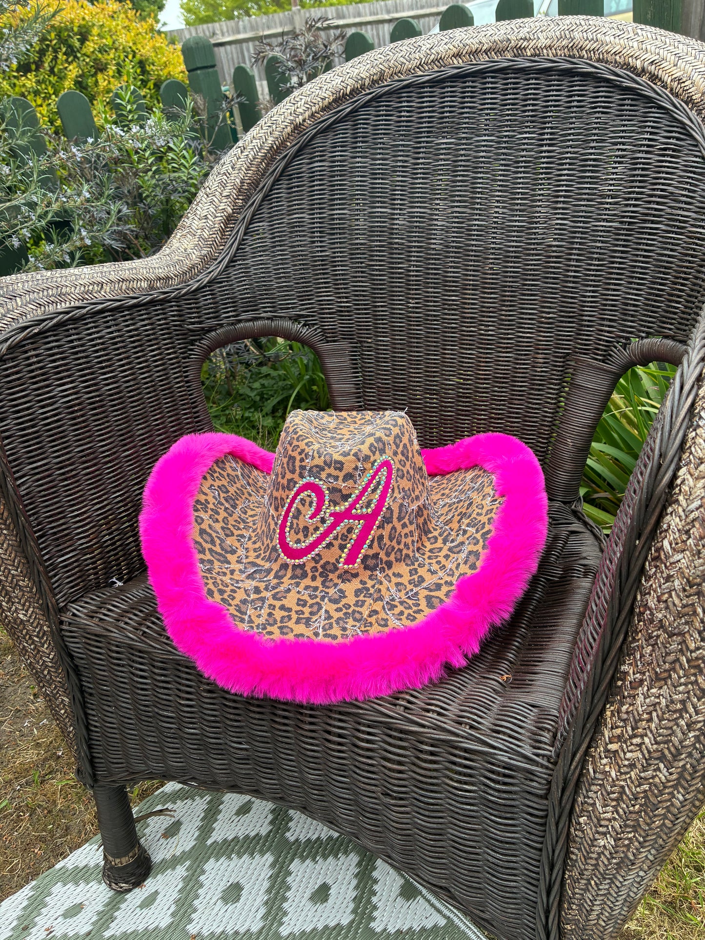 Personalised Recycled Denim Leopard Print Cowboy Hat