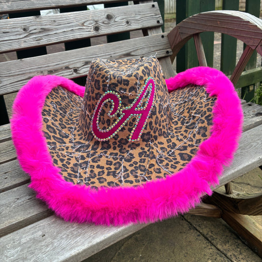 Personalised Recycled Denim Leopard Print Cowboy Hat