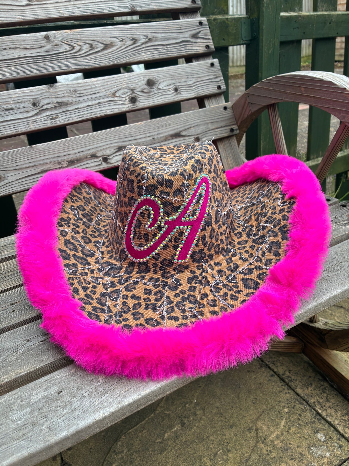 Personalised Recycled Denim Leopard Print Cowboy Hat