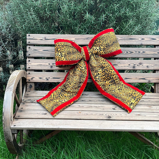 Leopard Print & Red Velvet Door Bow