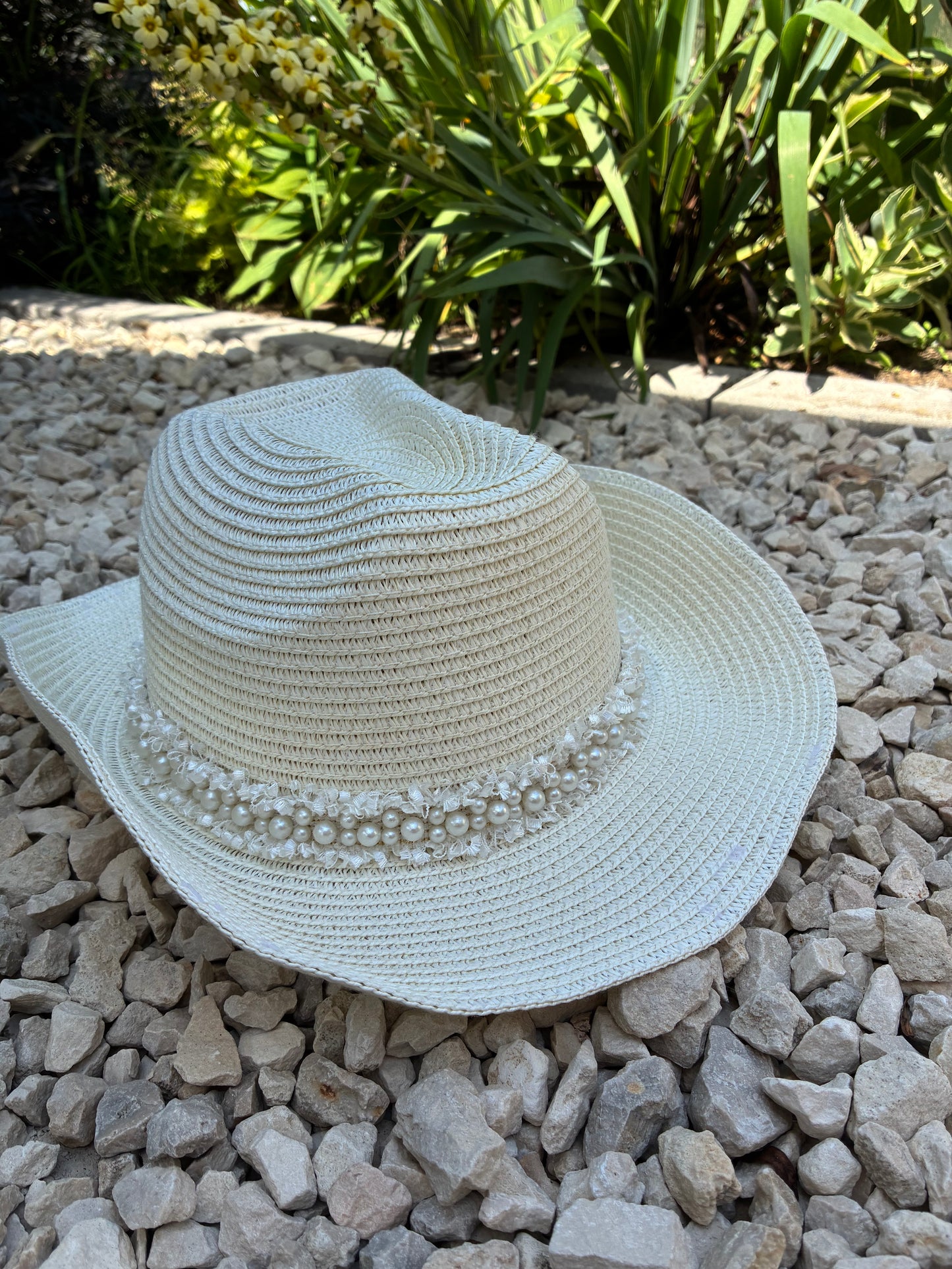 Boho Cream Pearl Band Cowboy Hat