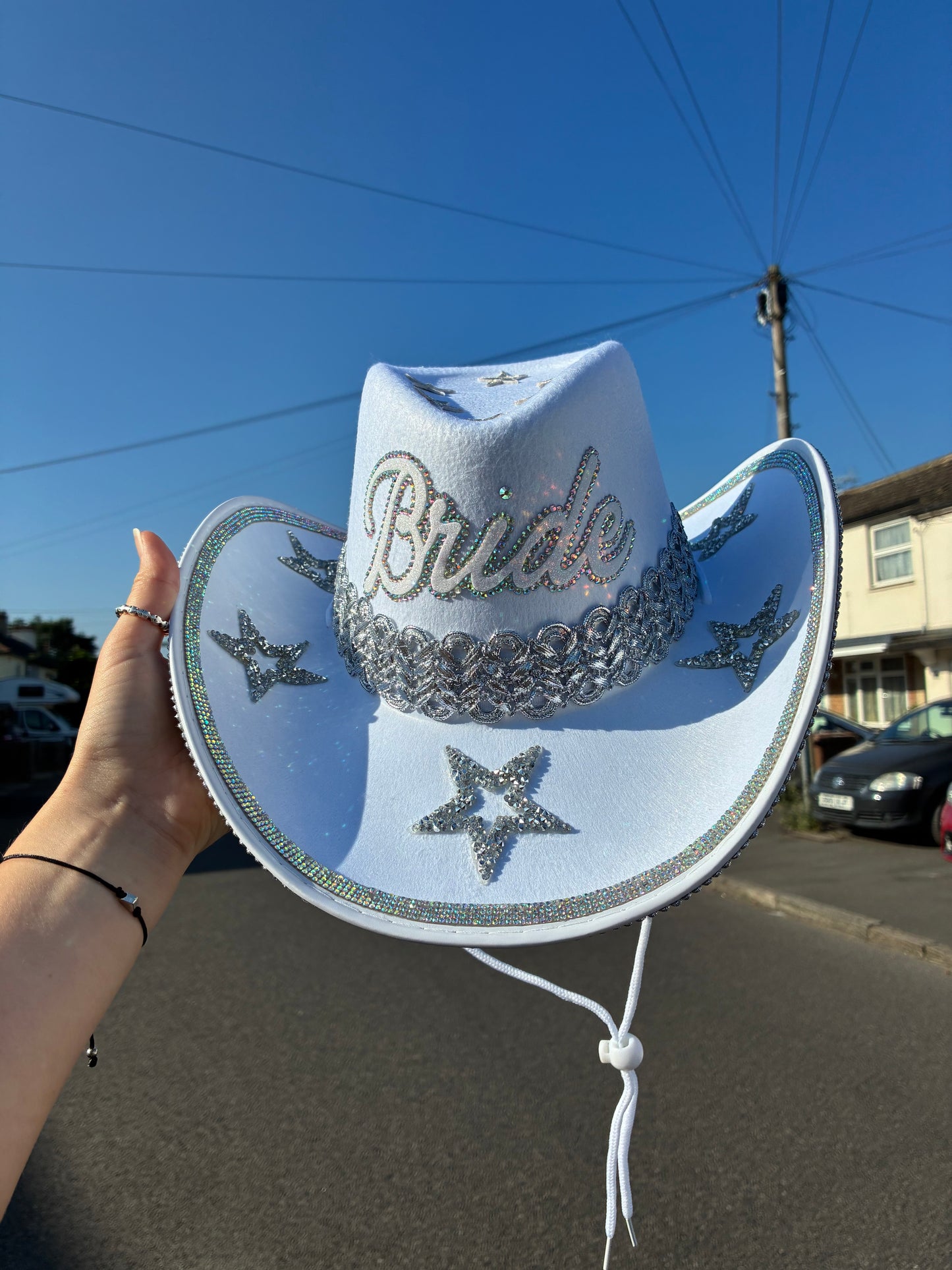 White Rhinestone Bride Cowboy Hat