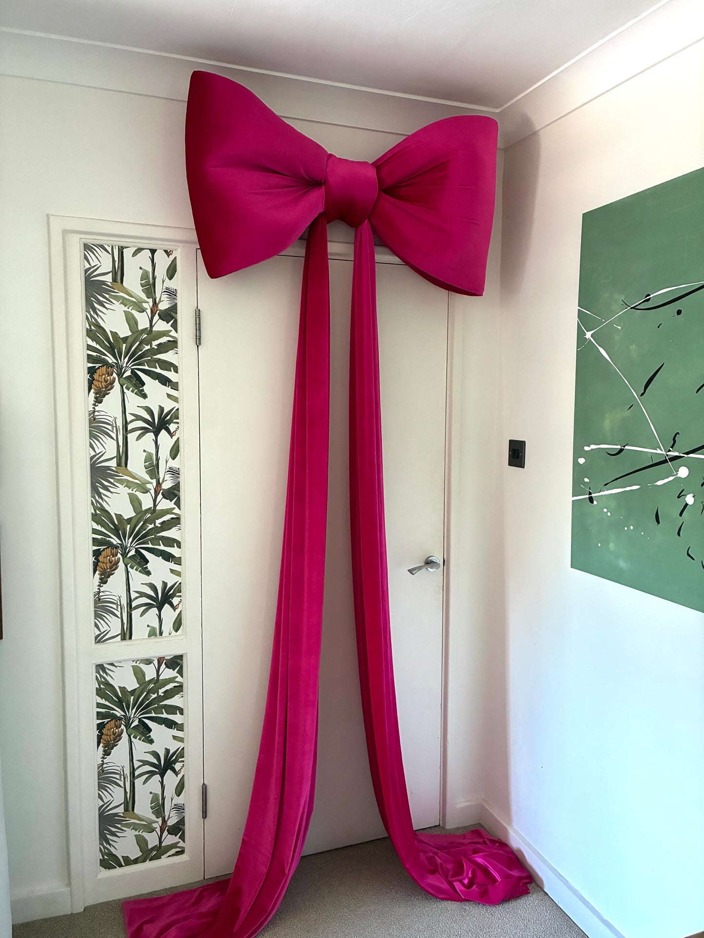 Giant Hot Pink Velvet Doorway Entrance Bow