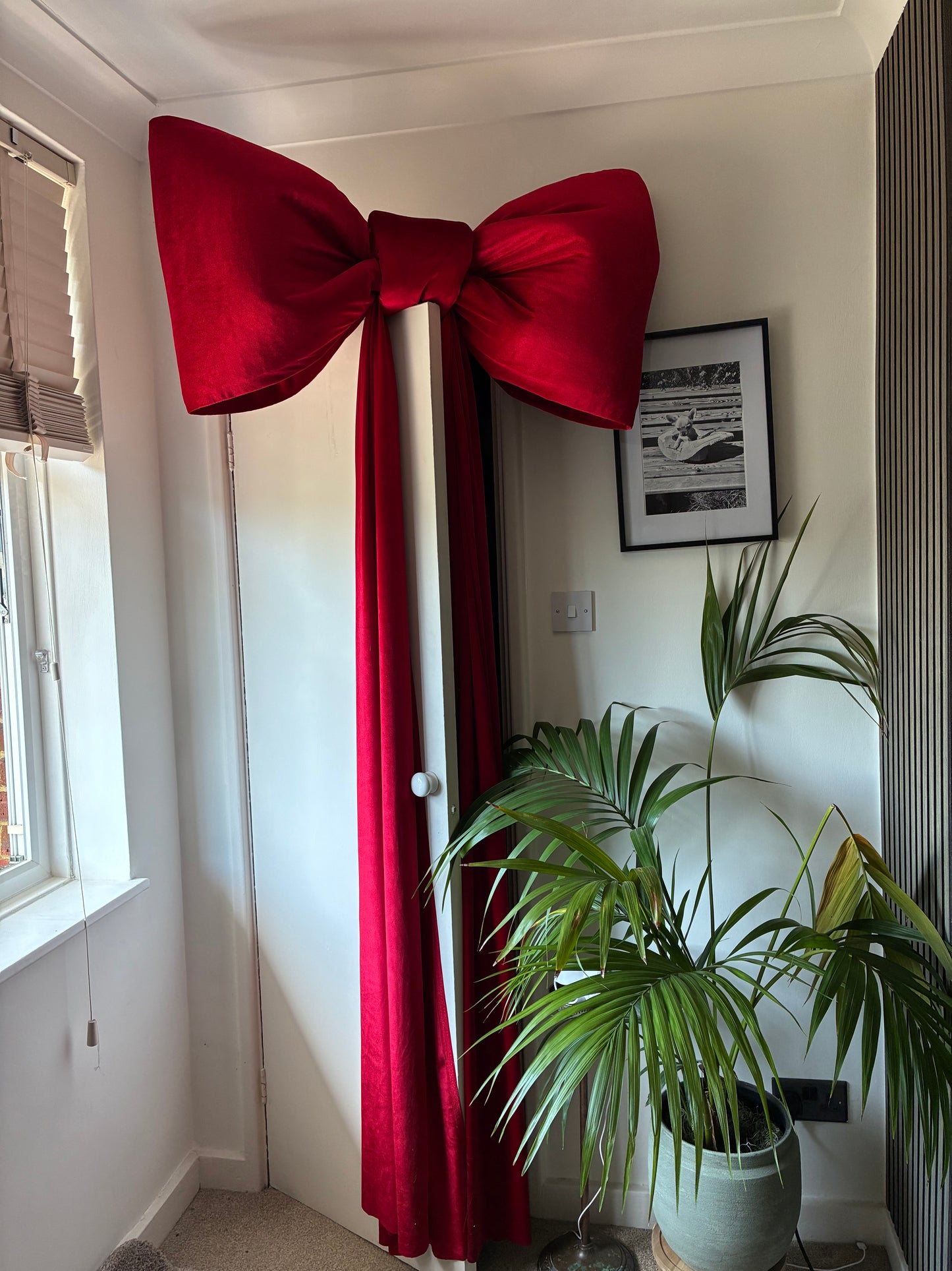 Giant Red Velvet Doorway Entrance Bow