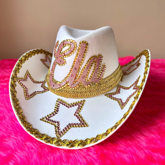 Baby Pink And Gold Star Cowboy Hat