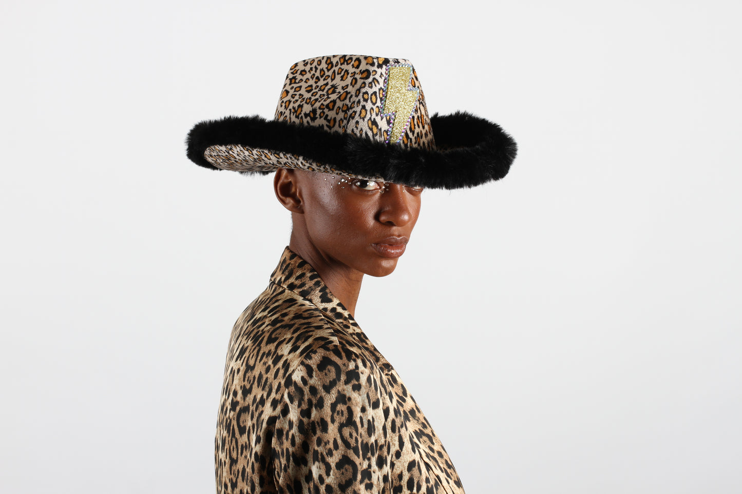 Personalised Fur Trim Leopard Print Cowboy Hat
