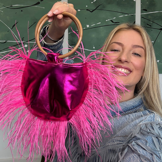 Metallic Pink & Ostrich Feather Bag