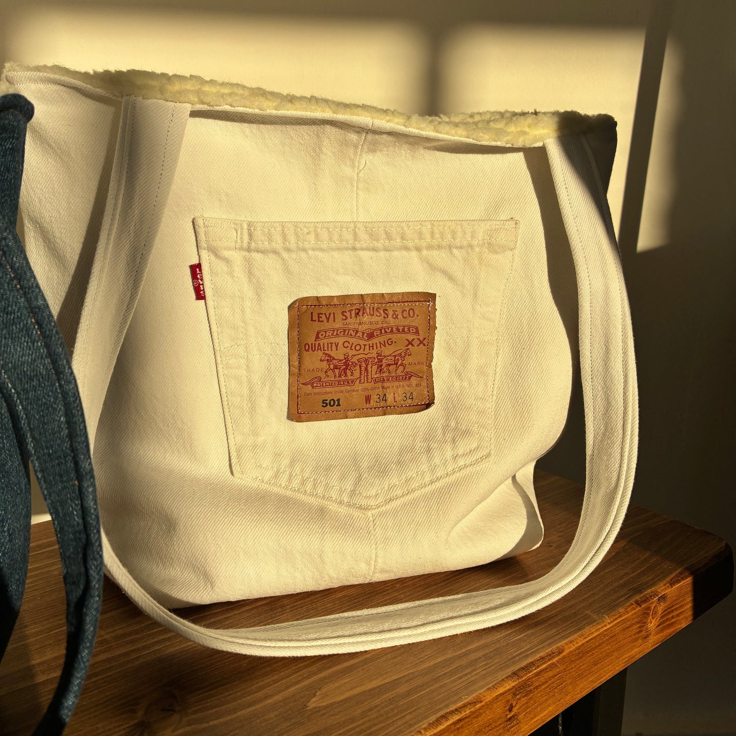 Recycled Denim Mini Tote Bag - White Denim Levi
