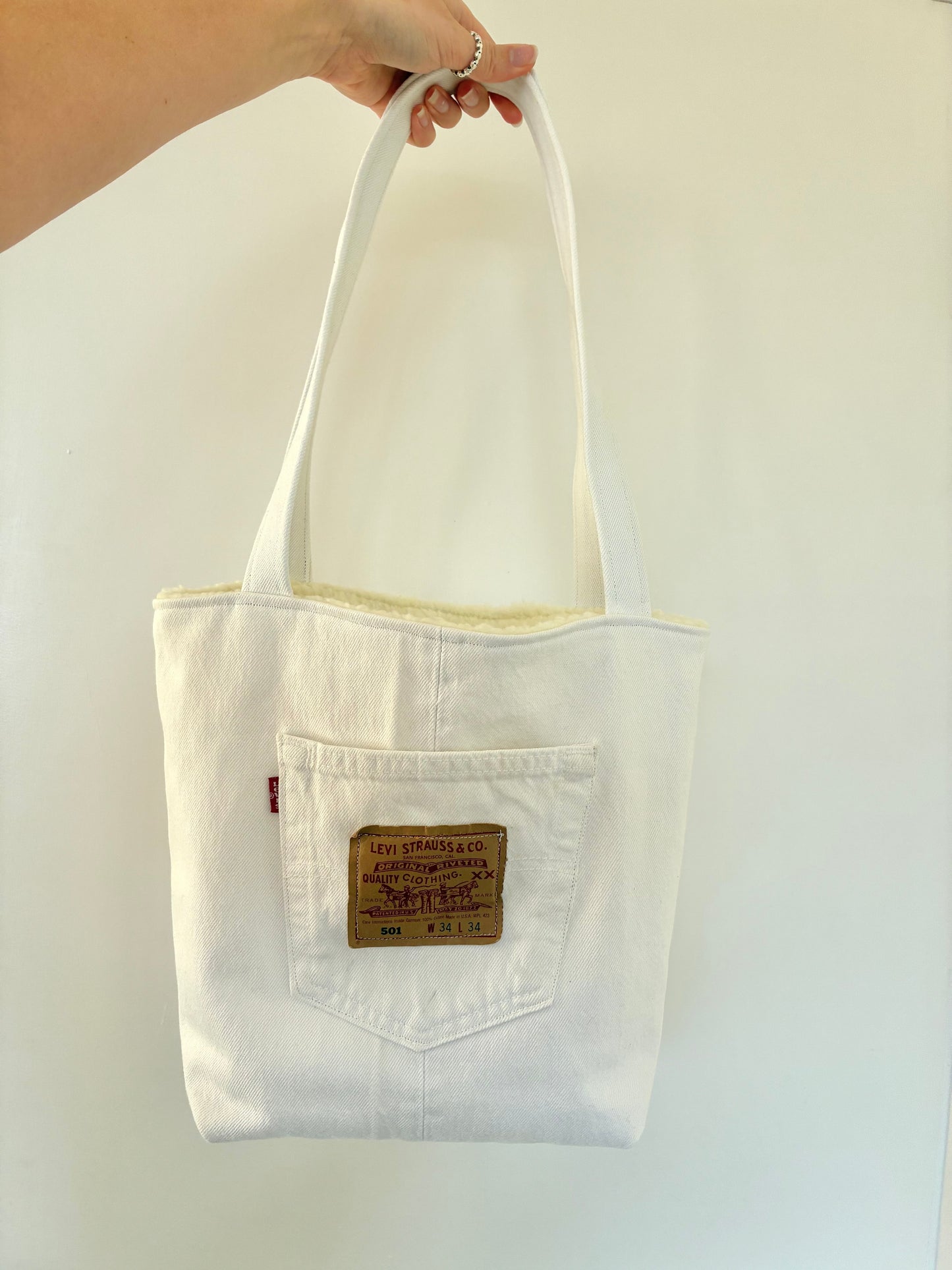 Recycled Denim Mini Tote Bag - White Denim Levi