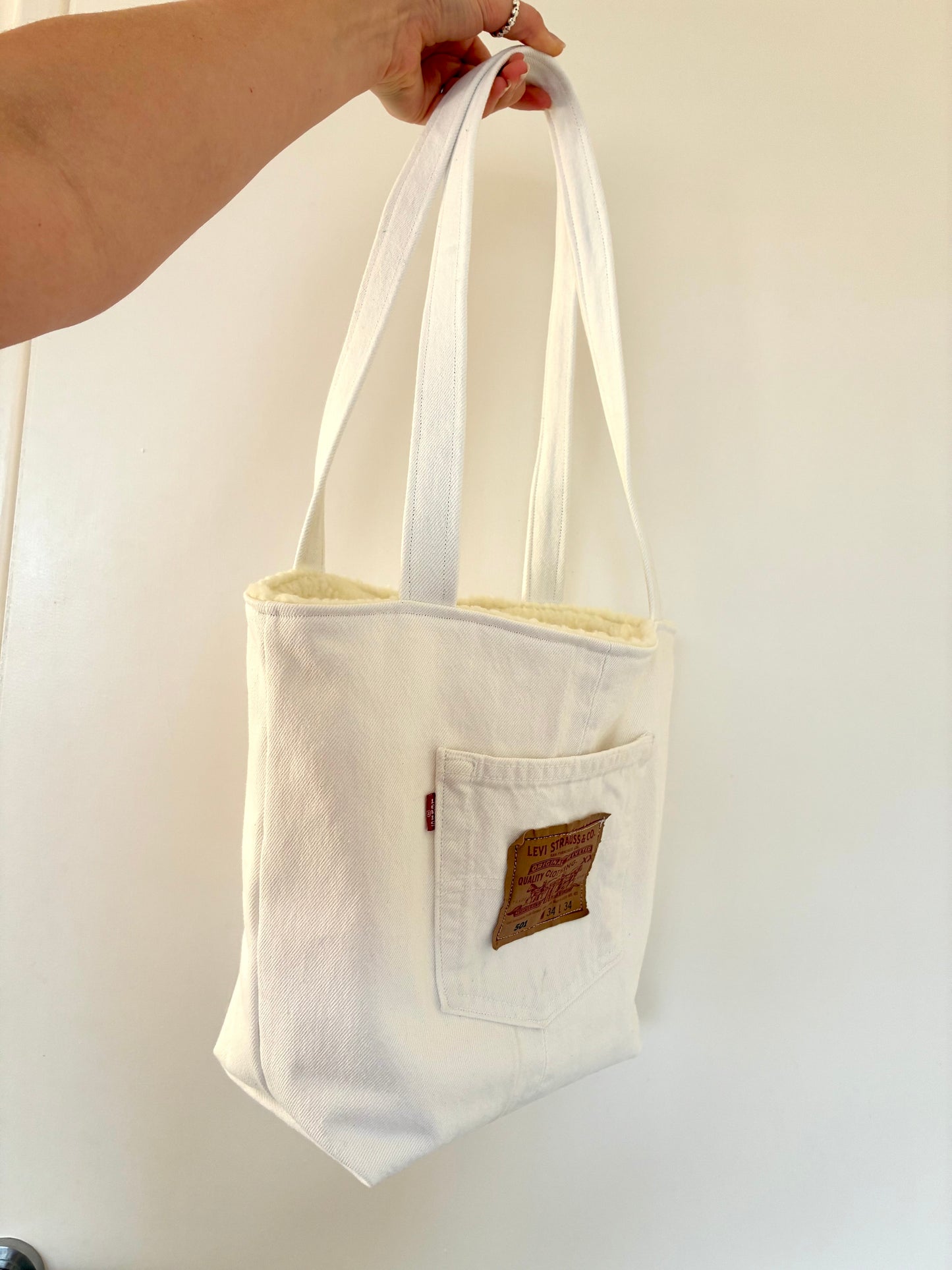 Recycled Denim Mini Tote Bag - White Denim Levi