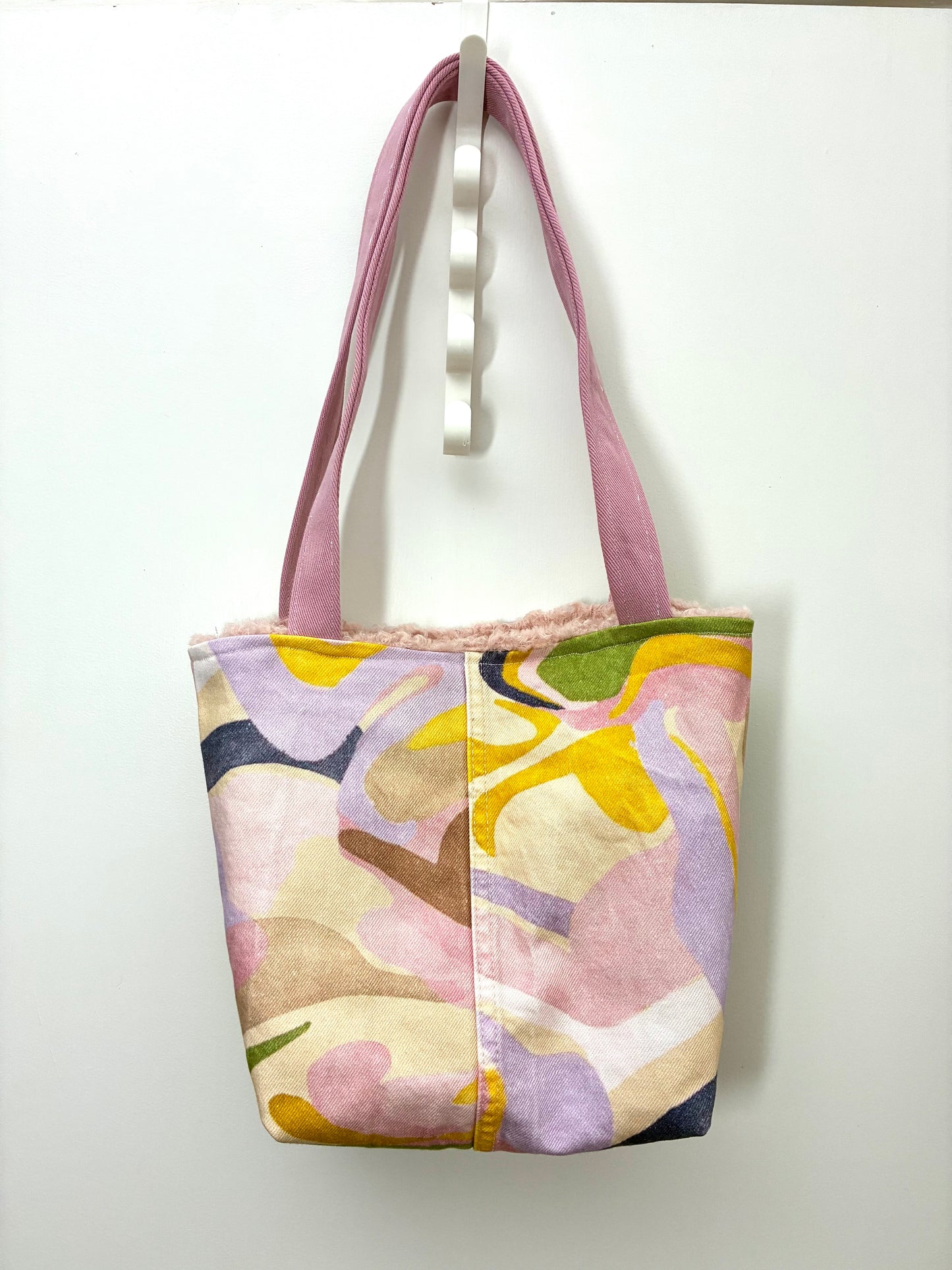 Recycled Denim Mini Tote Bag - Pastel Printed Denim & Pink Lining