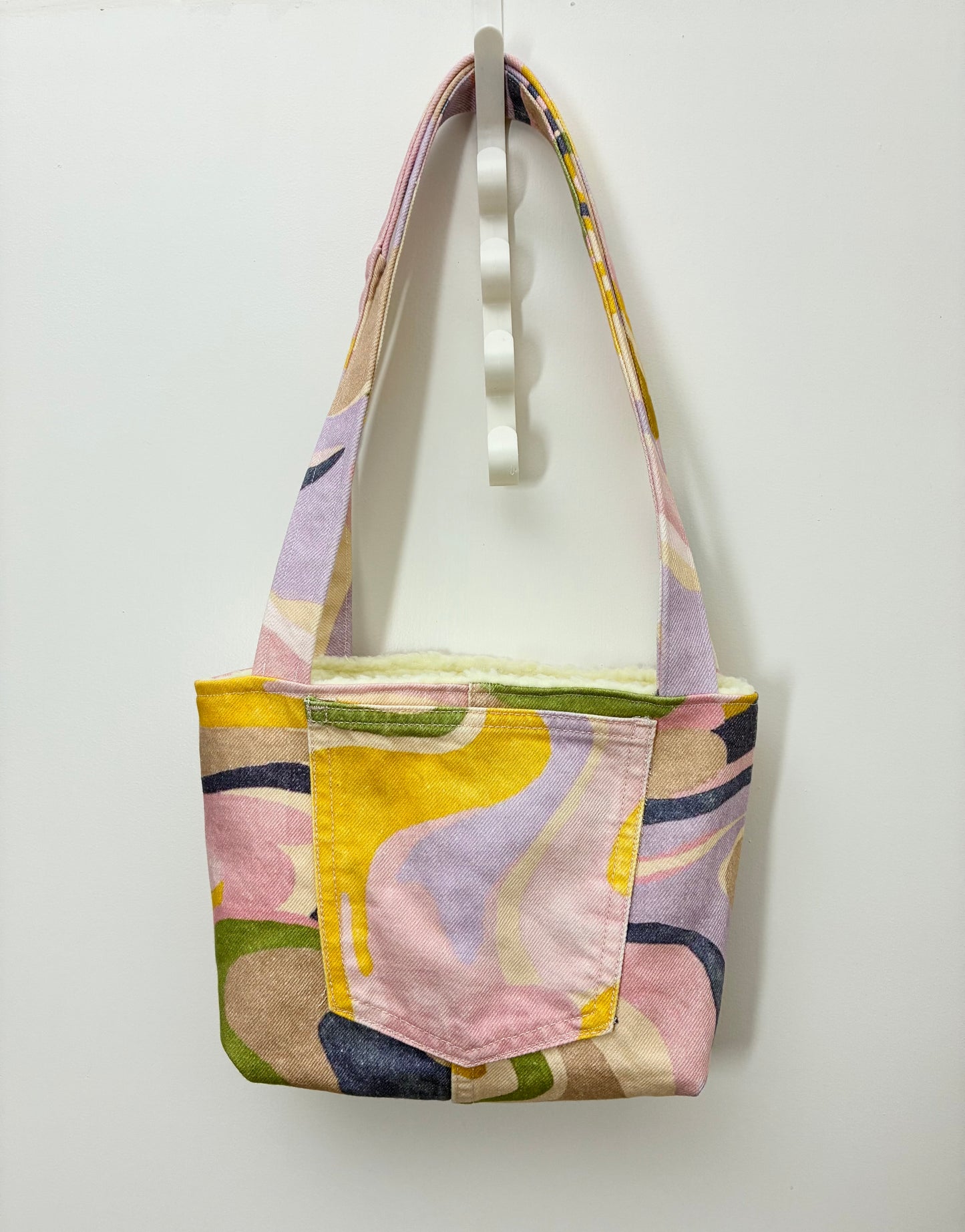 Recycled Denim Mini Tote Bag - Pastel Printed Denim & Cream Lining