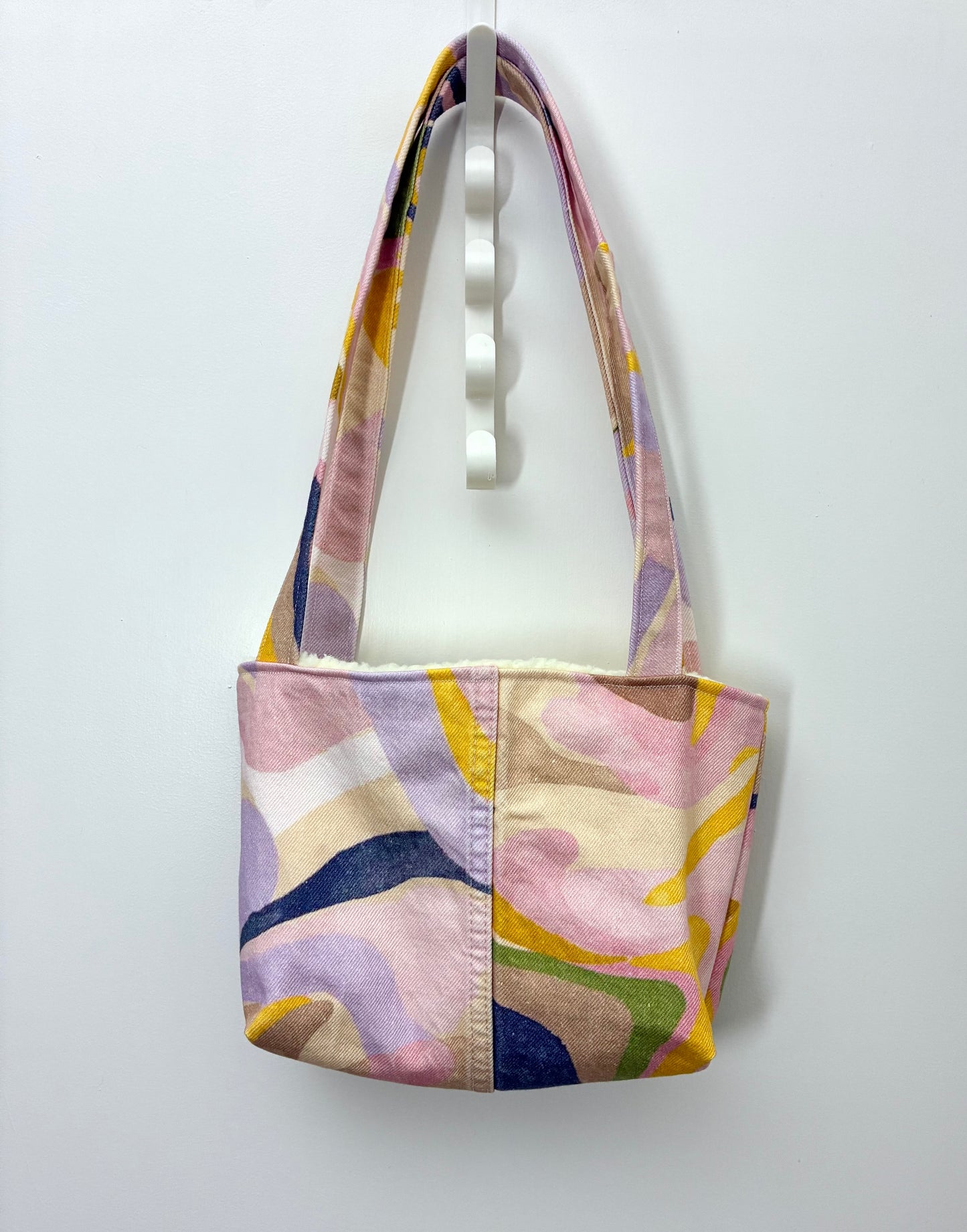 Recycled Denim Mini Tote Bag - Pastel Printed Denim & Cream Lining
