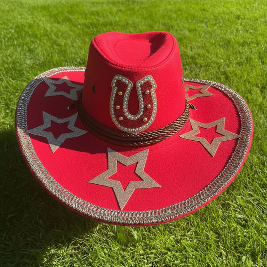 Red Horseshoe Silver Stars Cowboy Hat