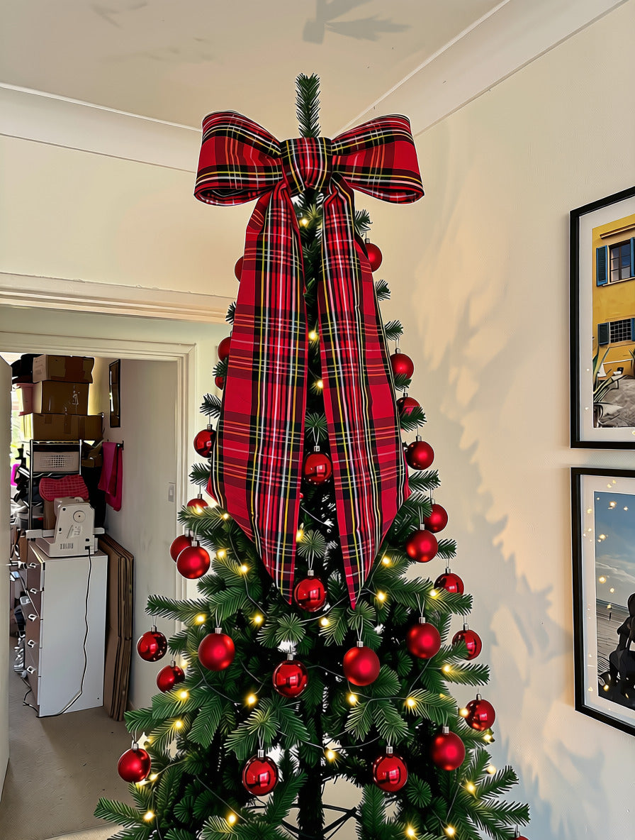 Red Tartan Christmas Tree Topper Bow